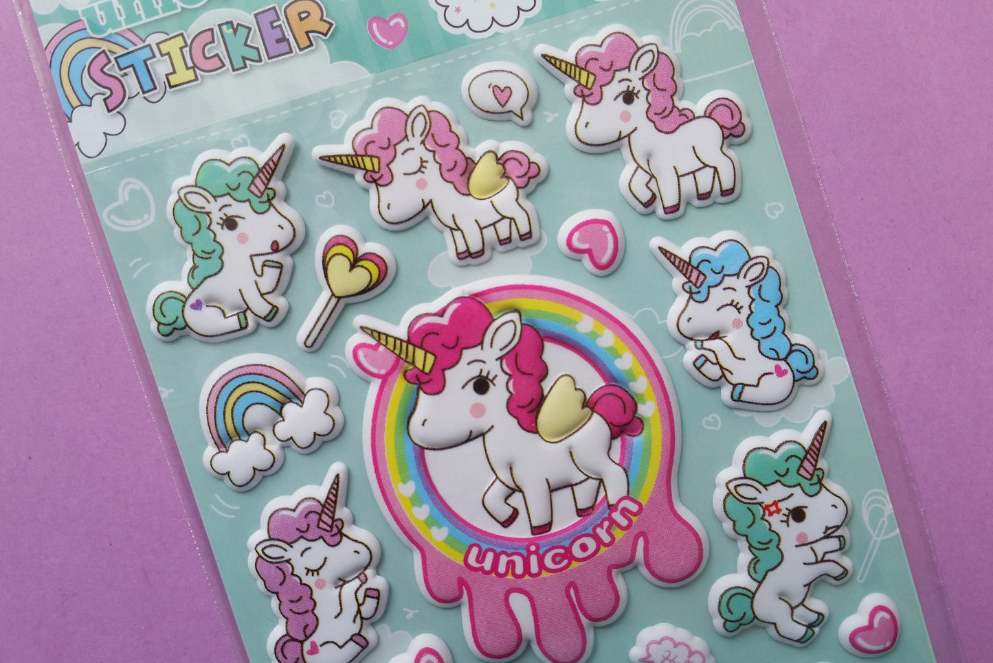 Unicorn Puffy Stickers - 1 Sheet