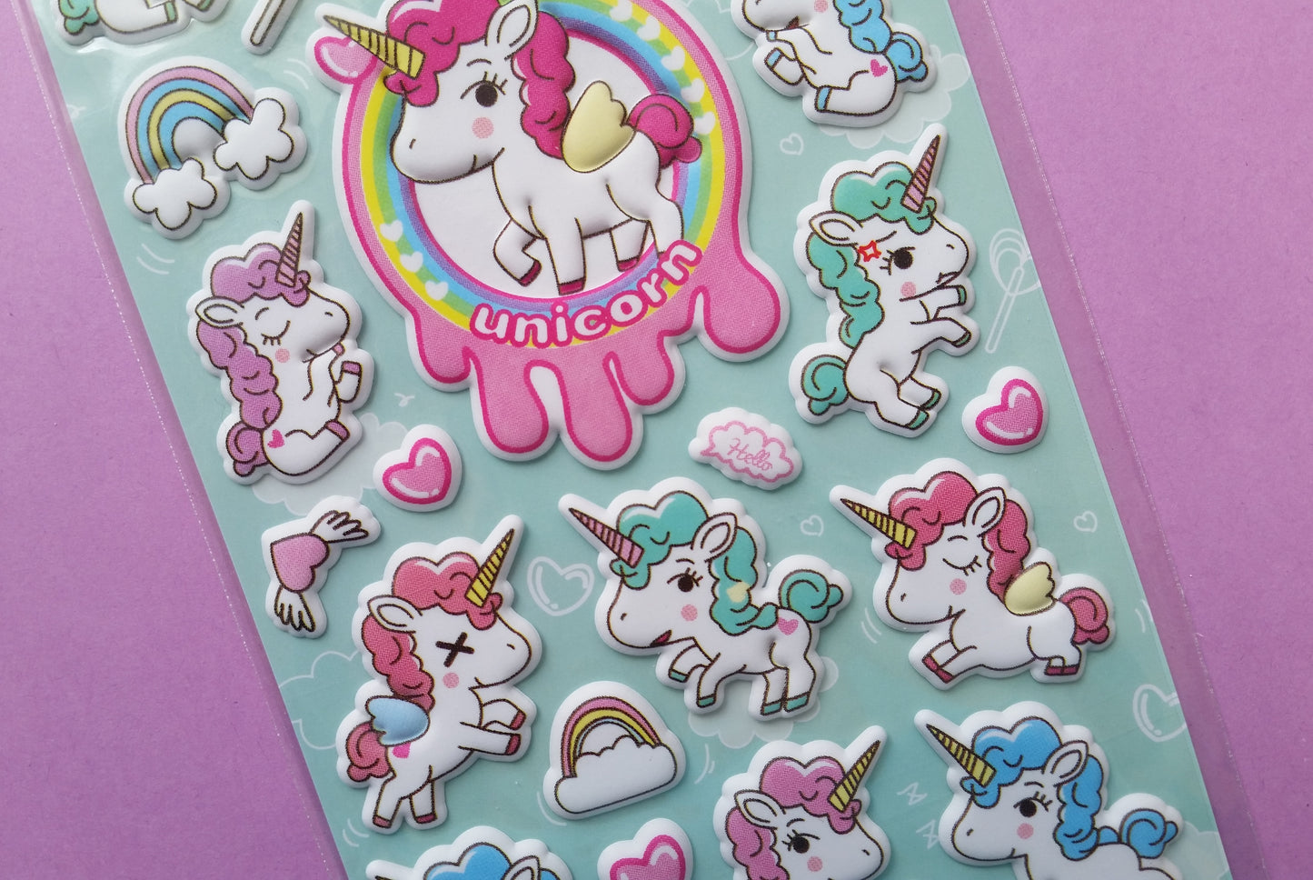 Unicorn Puffy Stickers - 1 Sheet