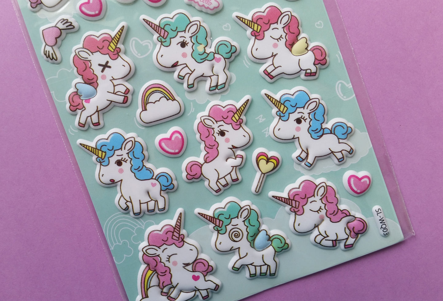 Unicorn Puffy Stickers - 1 Sheet