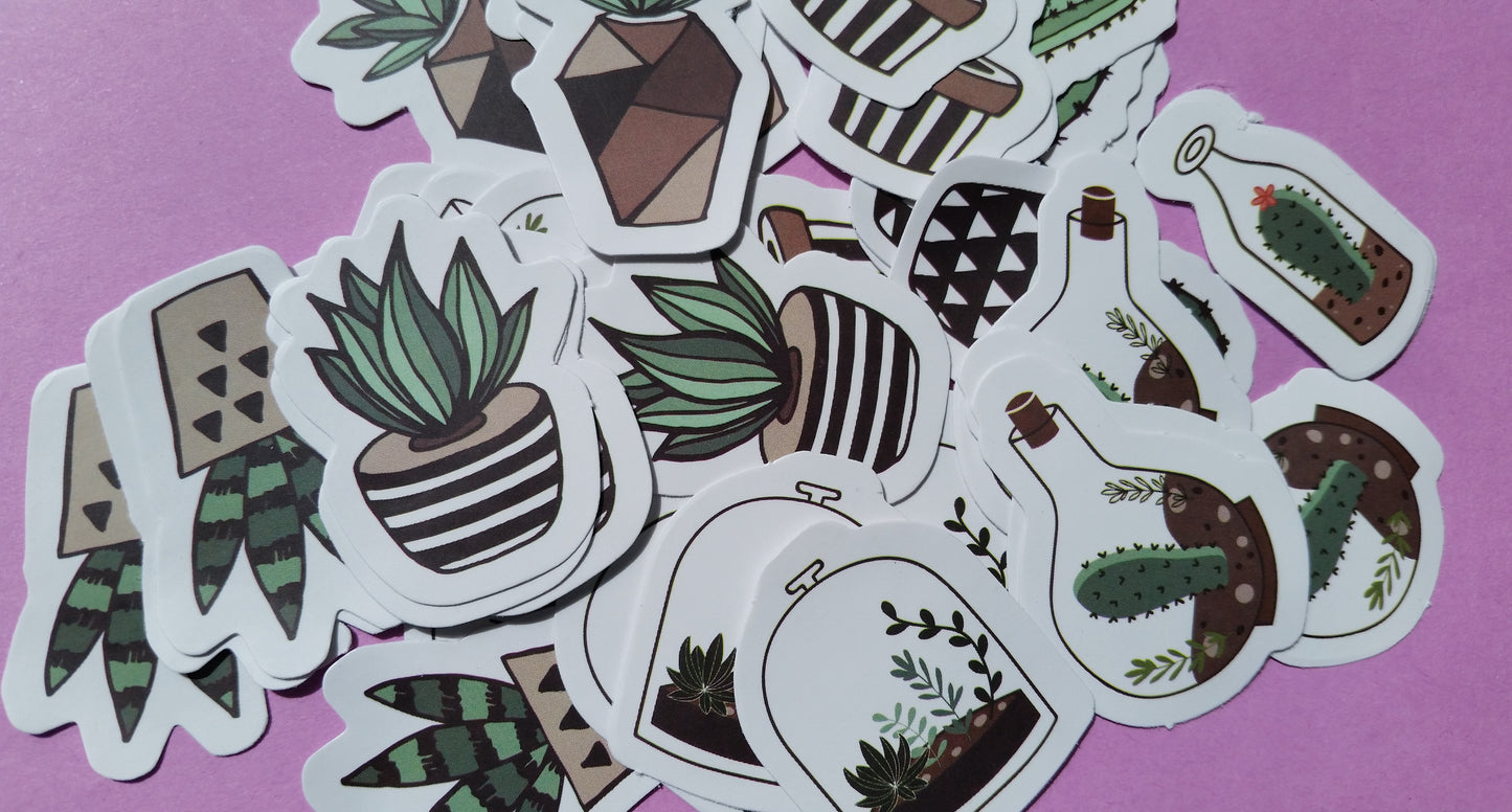 Succulent Plants Sticker Flakes - 40 pieces - The Crafts and Glitter Shop