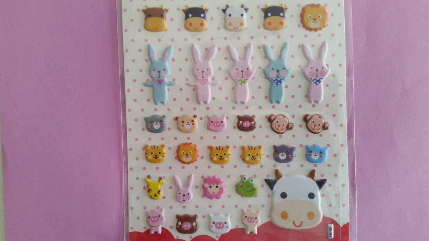 Animals Puffy Stickers - 1 Sheet - The Crafts and Glitter Shop