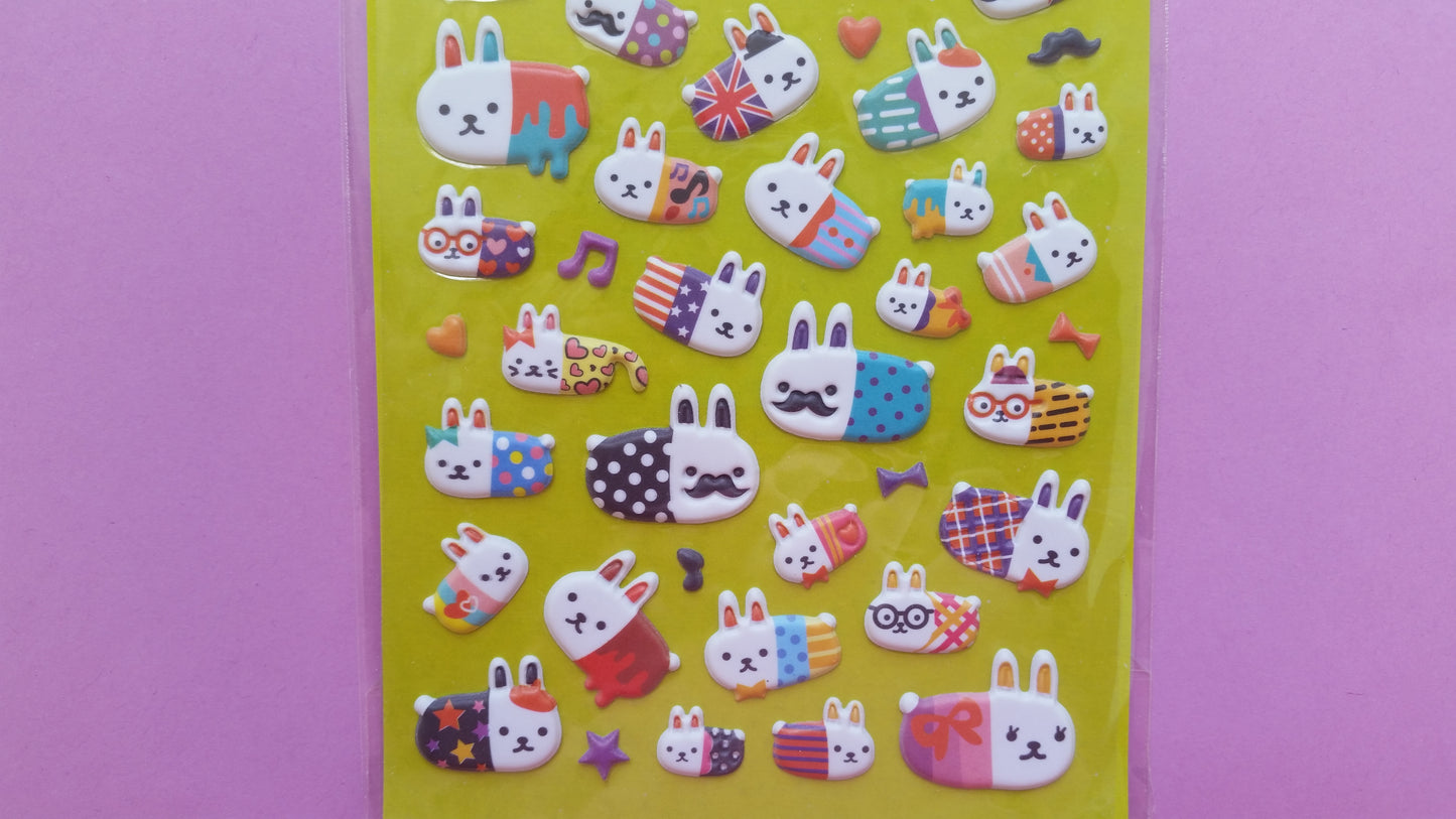Bunny Rabbit Puffy Stickers - 1 sheet - The Crafts and Glitter Shop