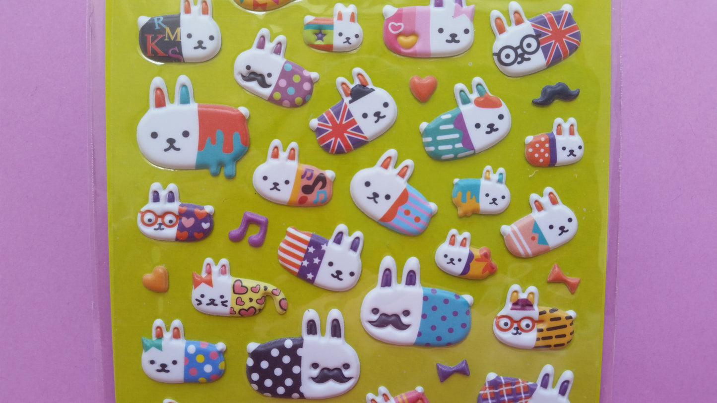 Bunny Rabbit Puffy Stickers - 1 sheet - The Crafts and Glitter Shop