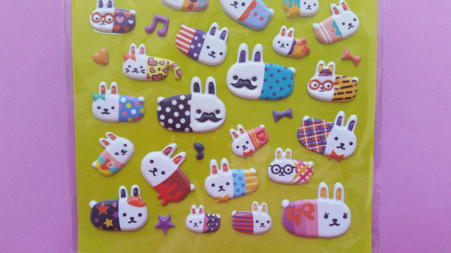 Bunny Rabbit Puffy Stickers - 1 sheet - The Crafts and Glitter Shop