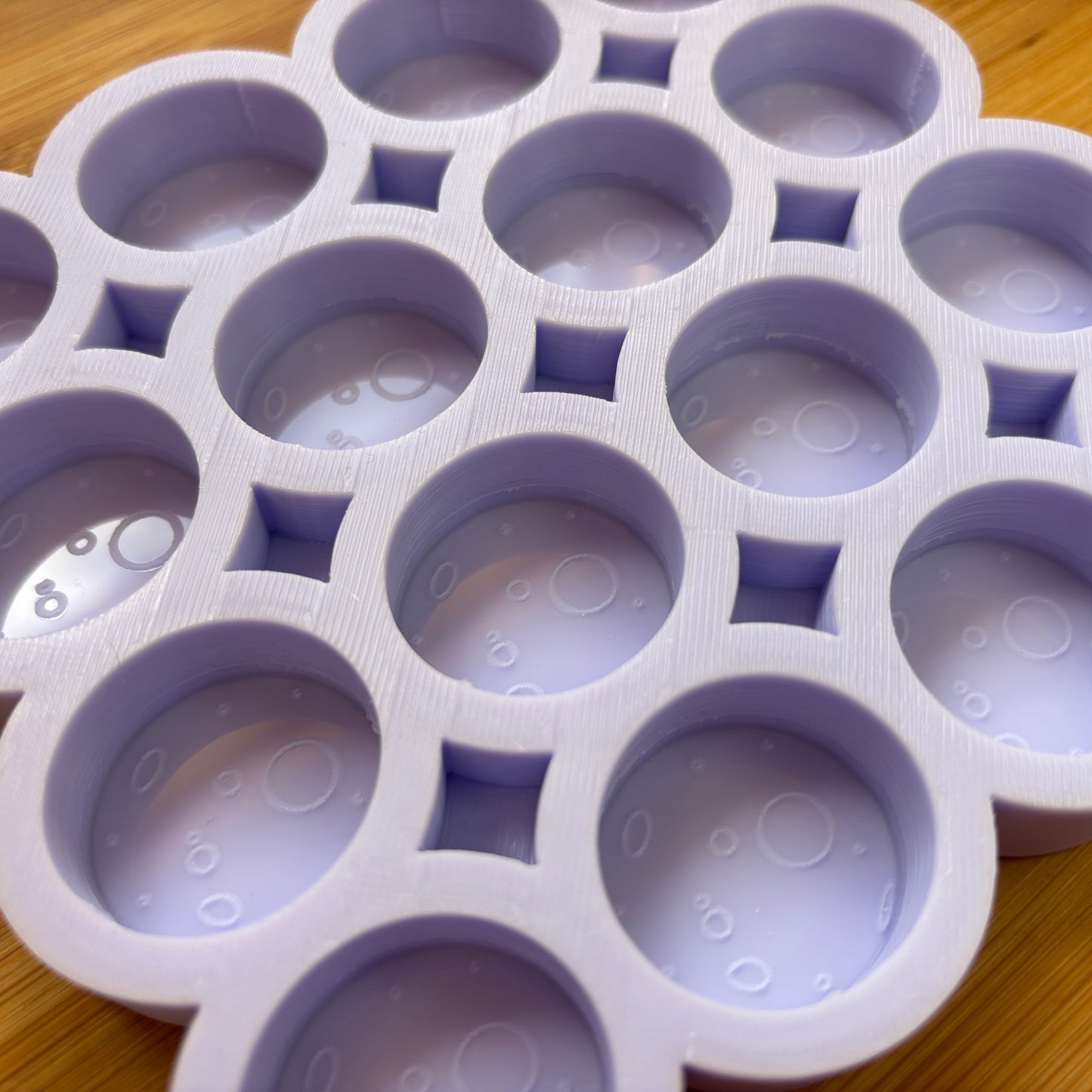 Food Safe Full Moon Silicone Mold with 16 cavities of 3 cm each.