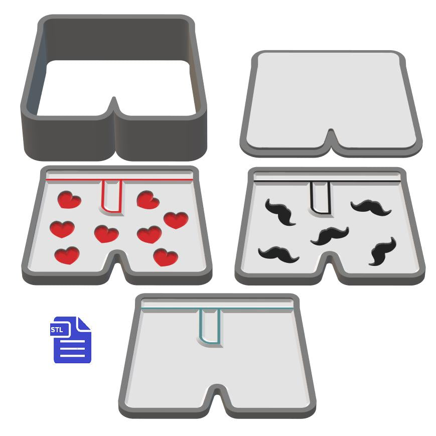 3in1 3pc Boxer Shorts Bath Bomb Mold STL File