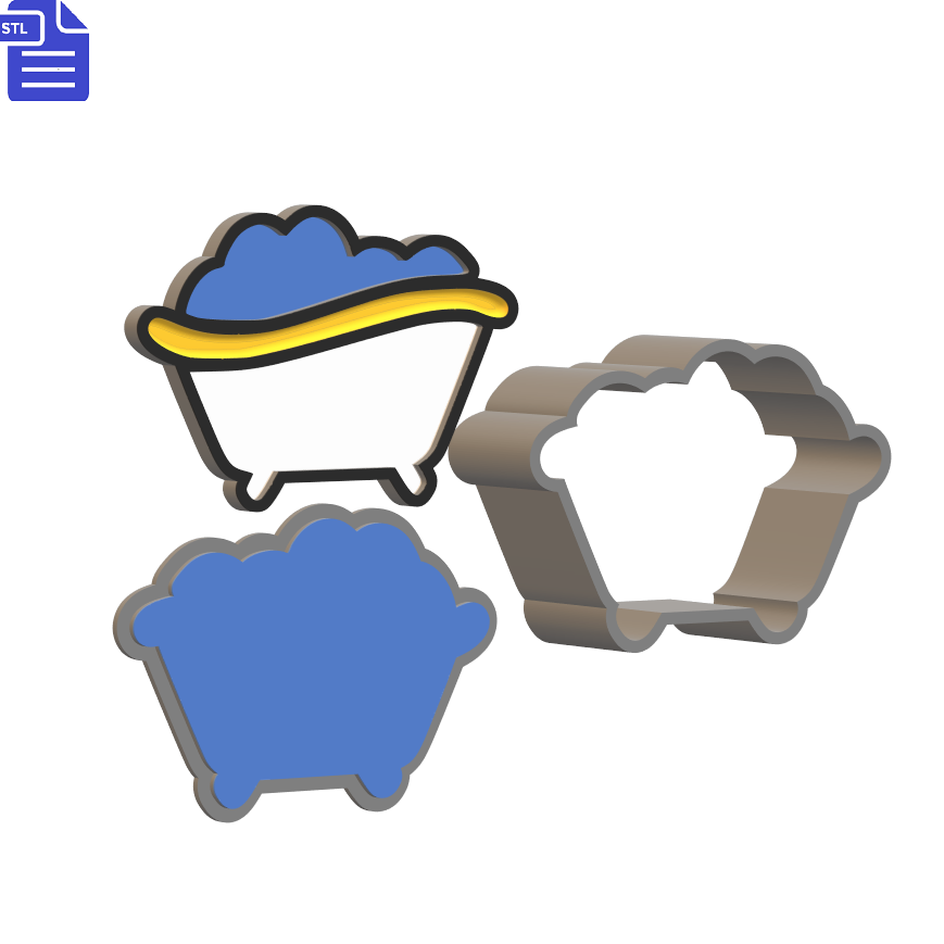 3pc Bubble Bath Bath Bomb Mold STL File