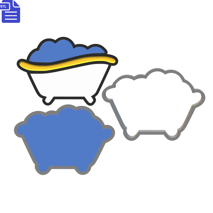 3pc Bubble Bath Bath Bomb Mold STL File