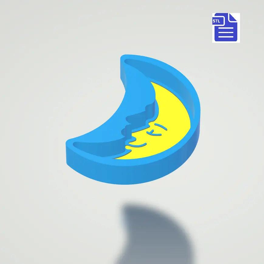 3pc Crescent Moon with Face Bath Bomb Mold STL File