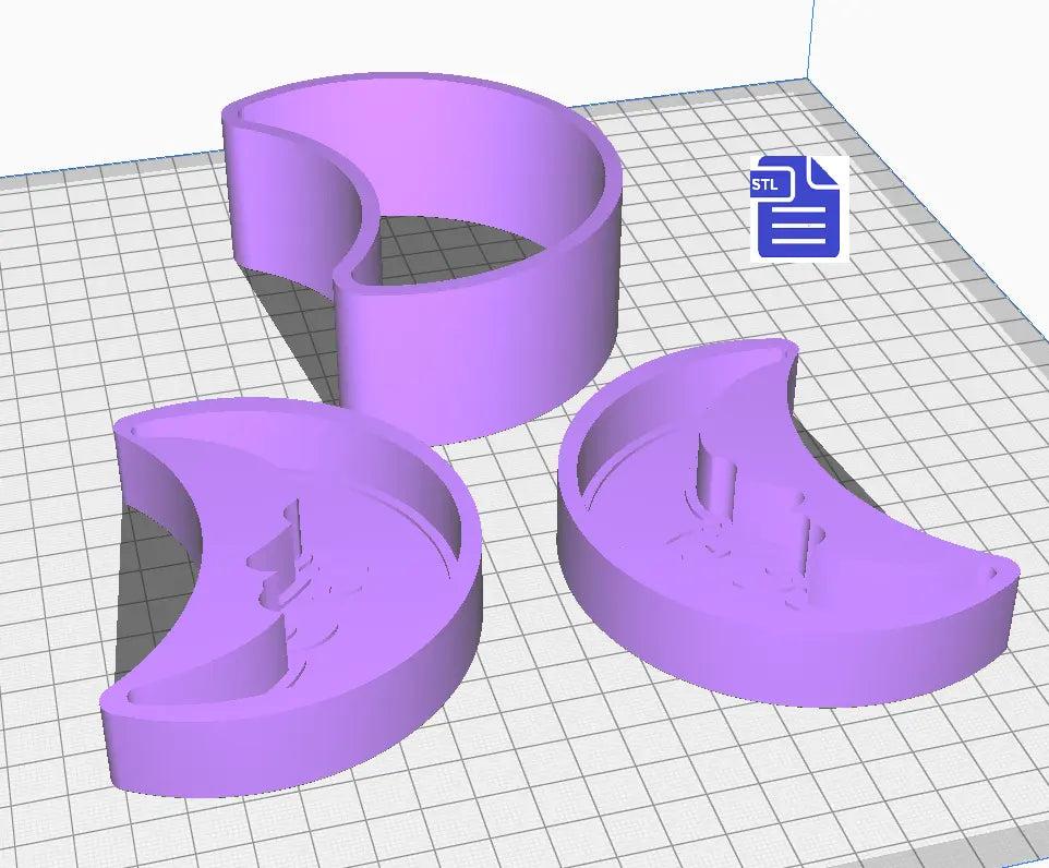 3pc Crescent Moon with Face Bath Bomb Mold STL File