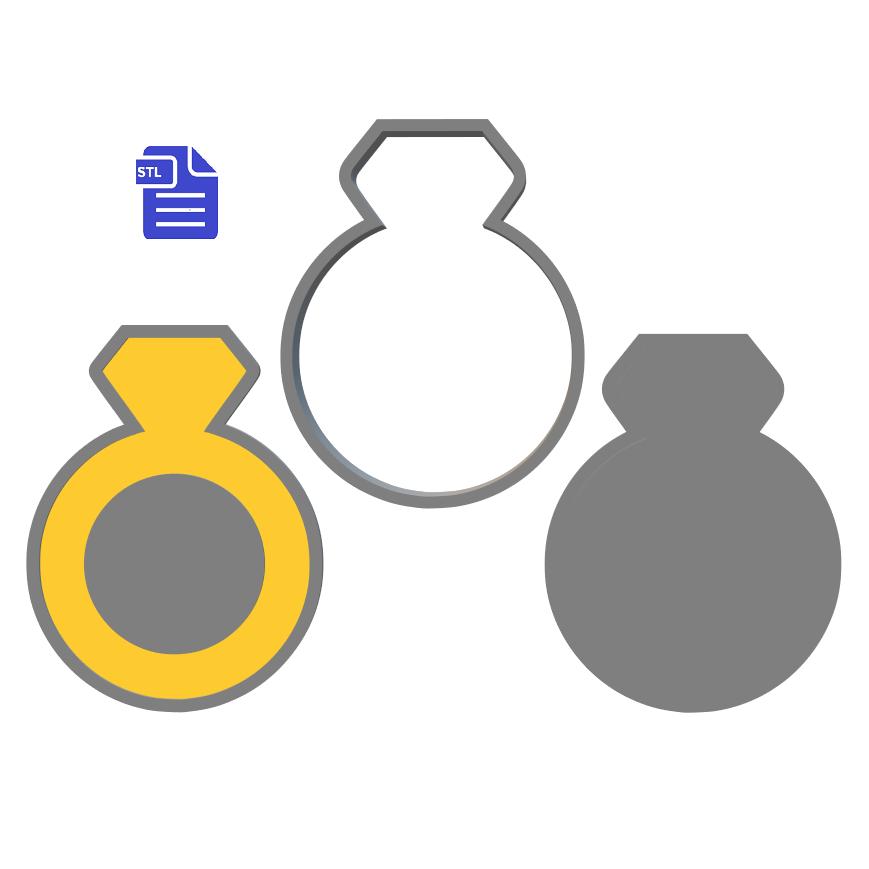 3pc Diamond Engagement Ring Bath Bomb Mold STL File