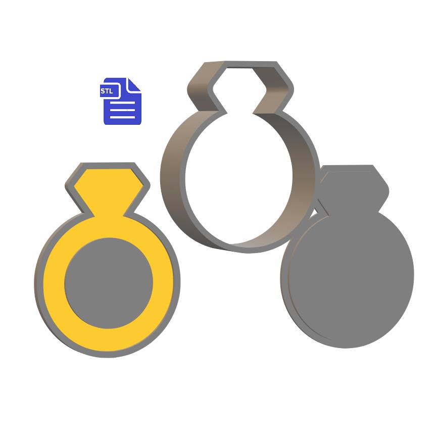 3pc Diamond Engagement Ring Bath Bomb Mold STL File