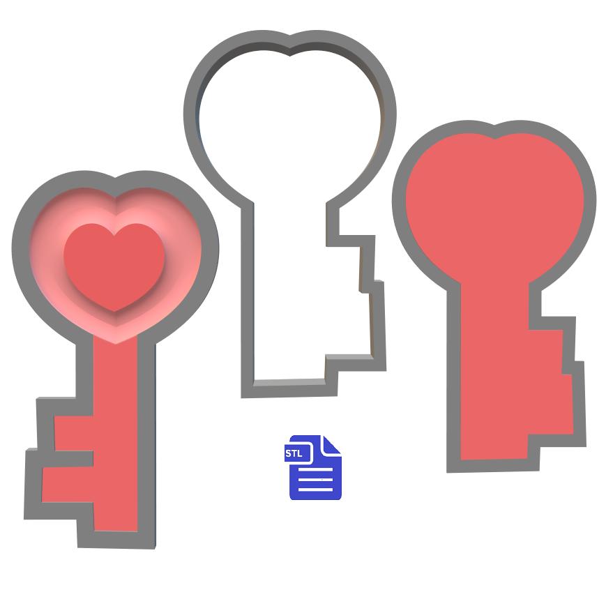 3pc Heart Key Bath Bomb Mold STL File