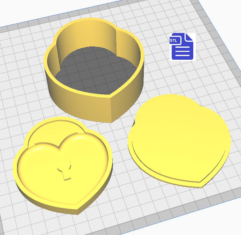 3pc Heart Locket Bath Bomb Mold STL File