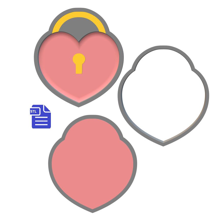 3pc Heart Locket Bath Bomb Mold STL File