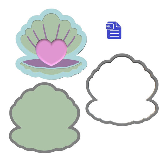 3pc Heart Pearl Seashell Bath Bomb Mold STL File