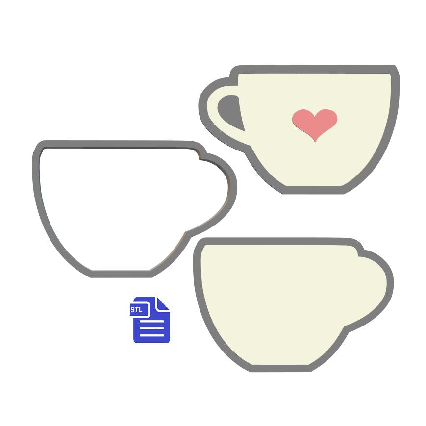 3pc Heart Teacup Bath Bomb Mold STL File