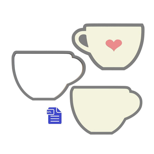 3pc Heart Teacup Bath Bomb Mold STL File