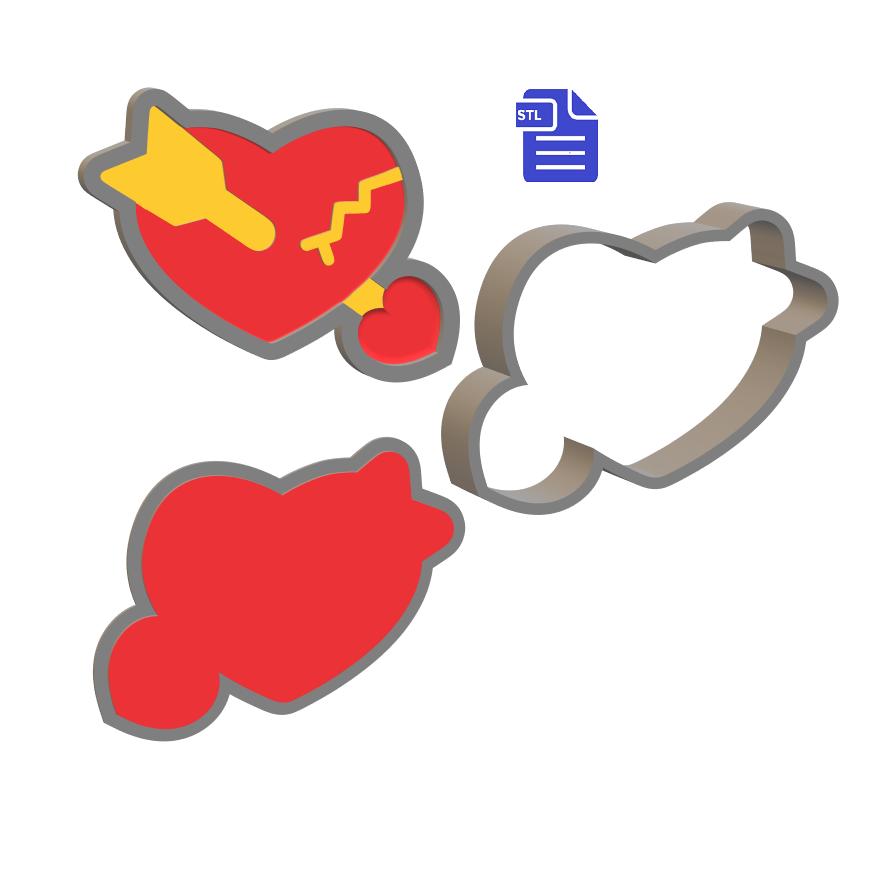3pc Heart with Arrow Bath Bomb Mold STL File