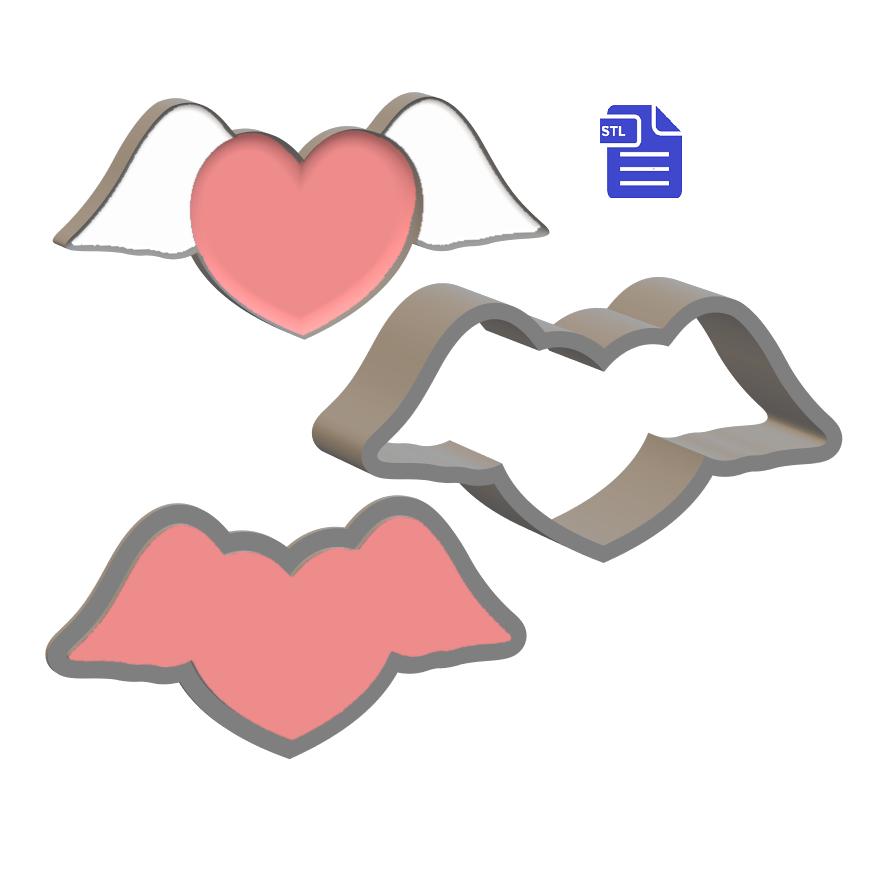 3pc Heart with Wings Bath Bomb Mold STL File