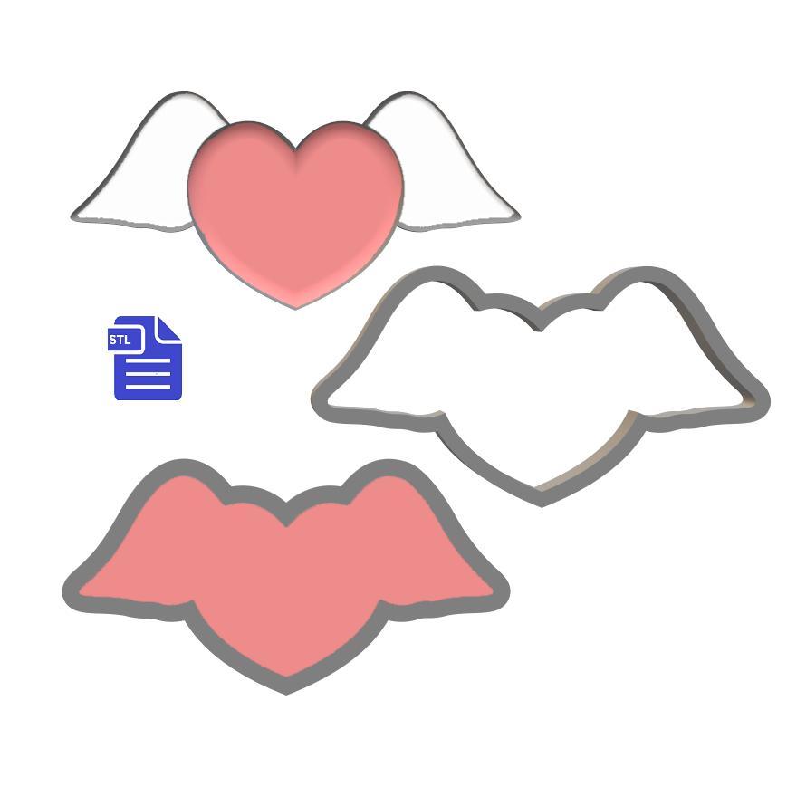 3pc Heart with Wings Bath Bomb Mold STL File