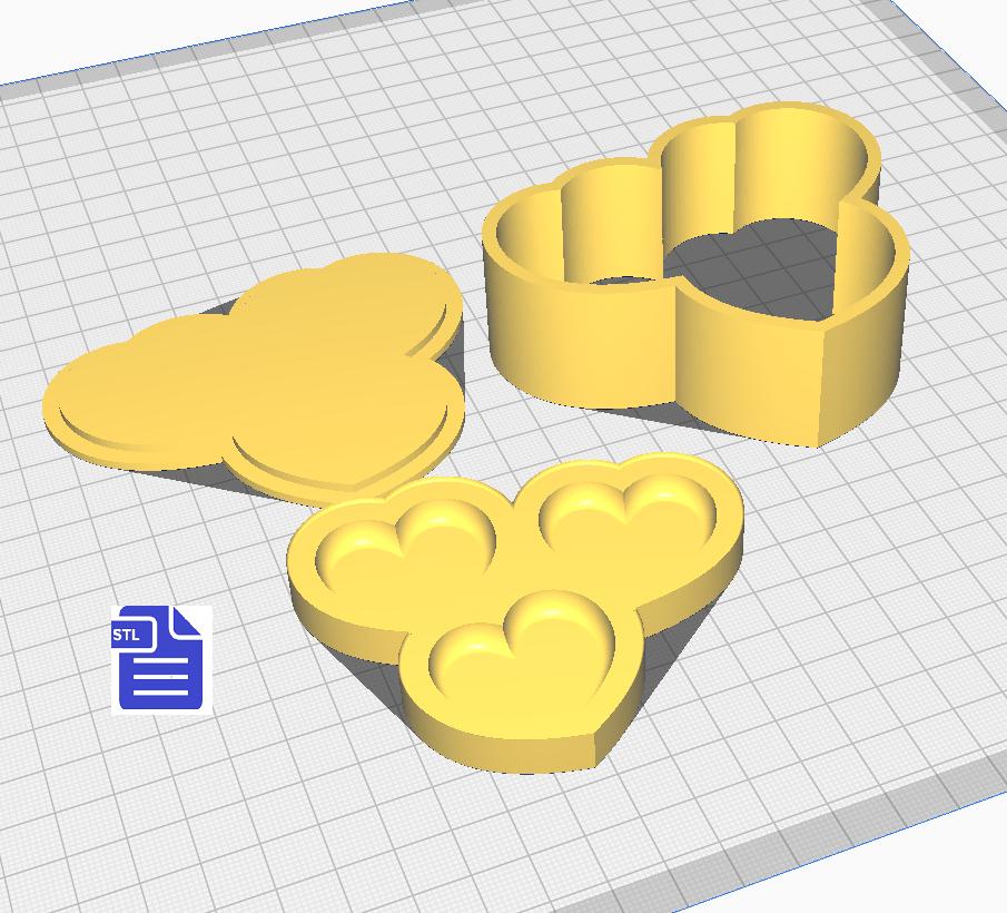 3pc Hearts Bath Bomb Mold STL File