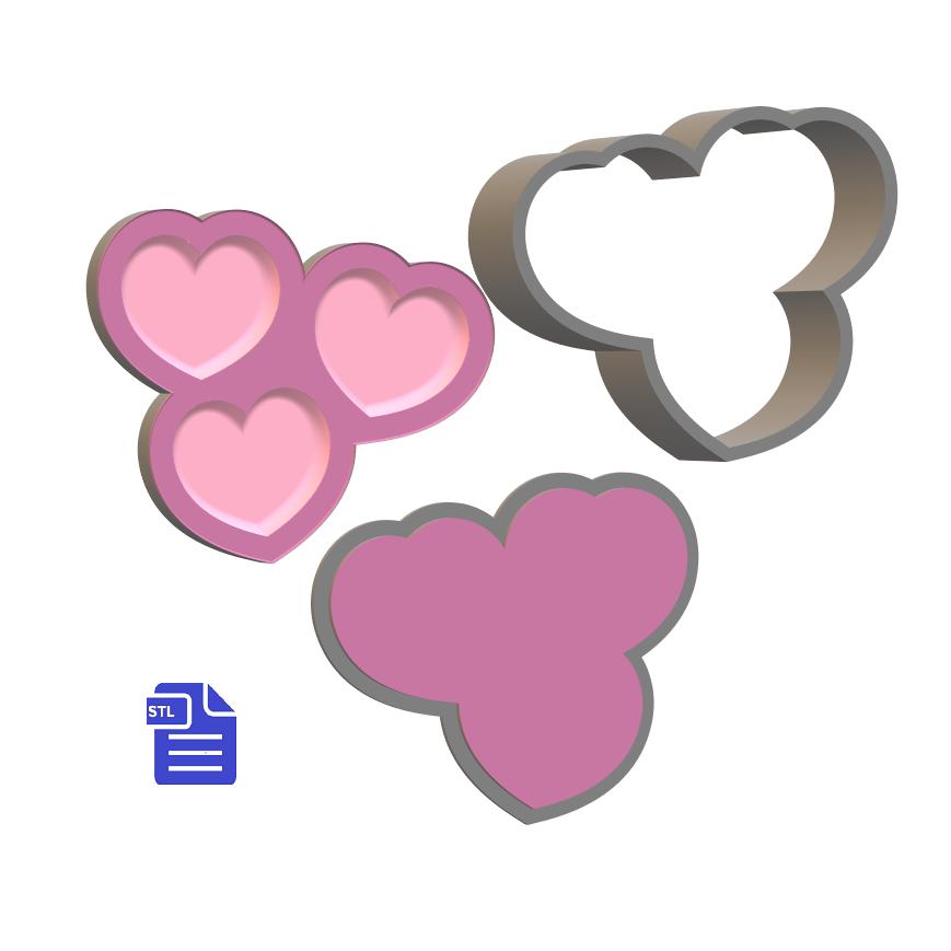 3pc Hearts Bath Bomb Mold STL File