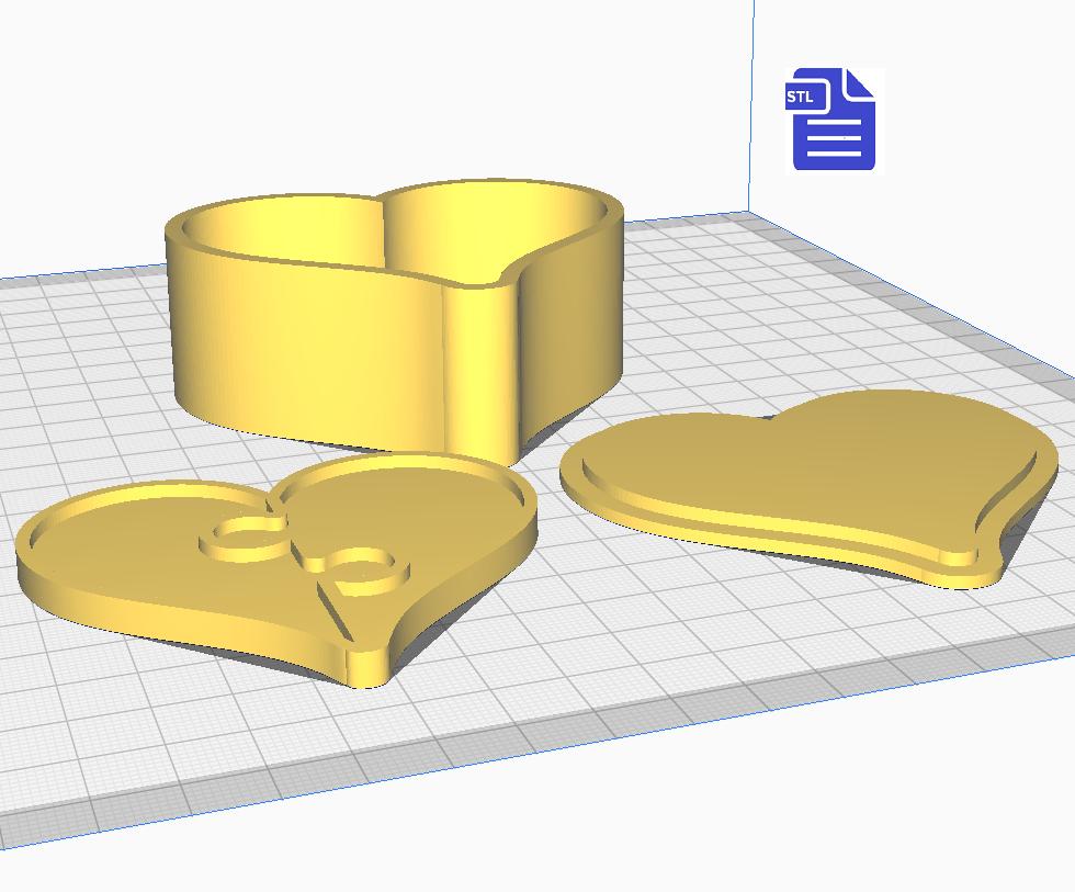 3pc Puzzle Heart Bath Bomb Mold STL File