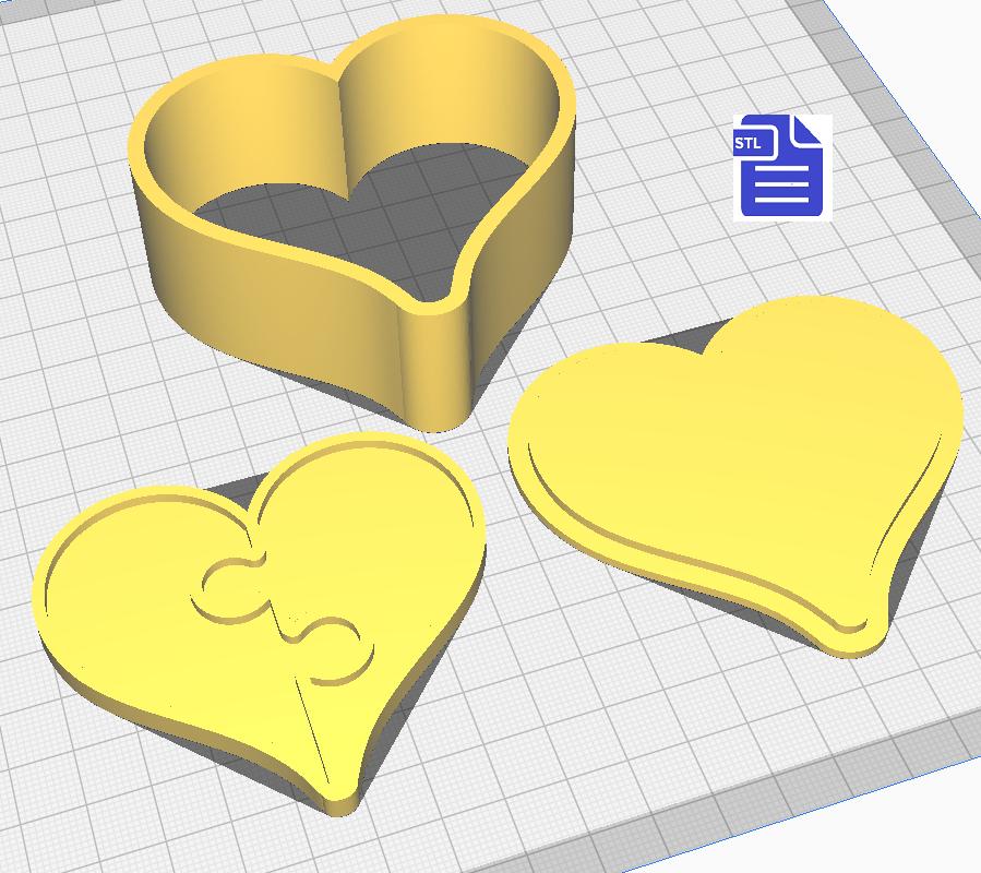3pc Puzzle Heart Bath Bomb Mold STL File