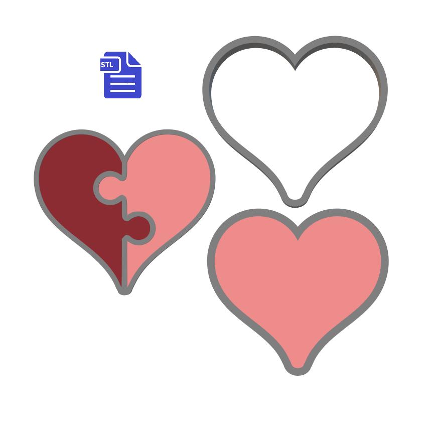 3pc Puzzle Heart Bath Bomb Mold STL File