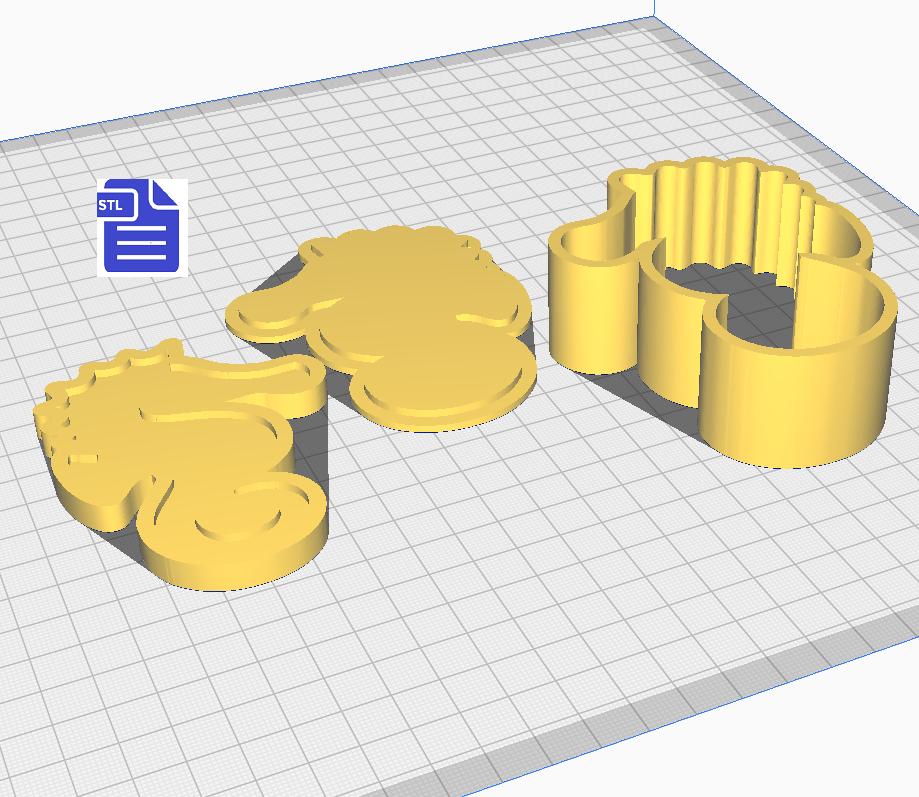 3pc Seahorse Bath Bomb Mold STL File