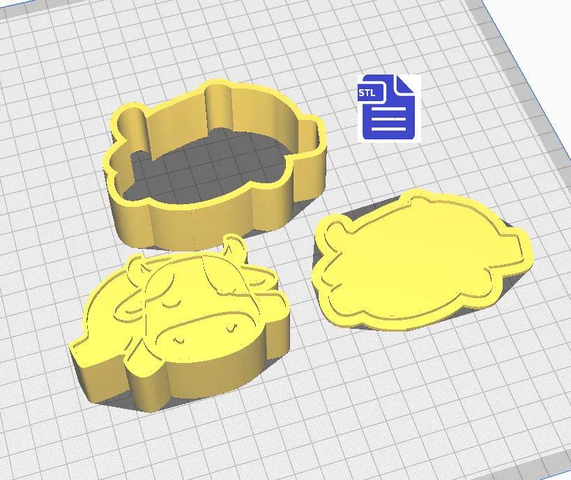3pc Sleepy Cow Bath Bomb Mold STL File