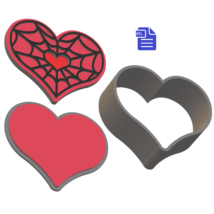 3pc Spiderweb Heart Bath Bomb Mold STL File