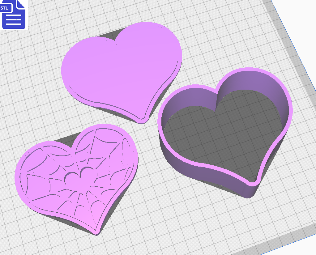 3pc Spiderweb Heart Bath Bomb Mold STL File