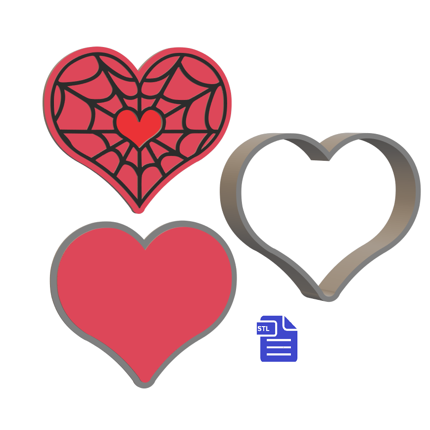 3pc Spiderweb Heart Bath Bomb Mold STL File