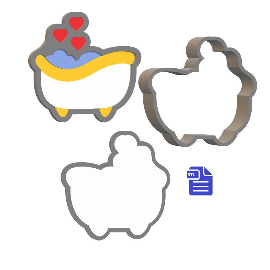 3pc Valentine Bath Tub Bath Bomb Mold STL File