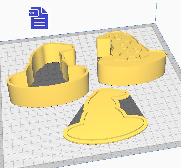 3pc Wizard Hat Bath Bomb Push Mold STL File - for 3D printing - FILE ONLY - 3 piece Shower Steamer Mould