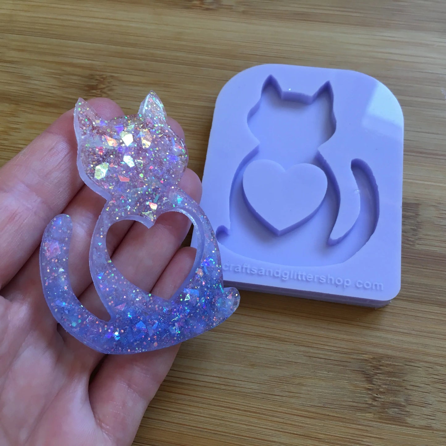 Cat Silhouette with hollow heart Silicone Mold