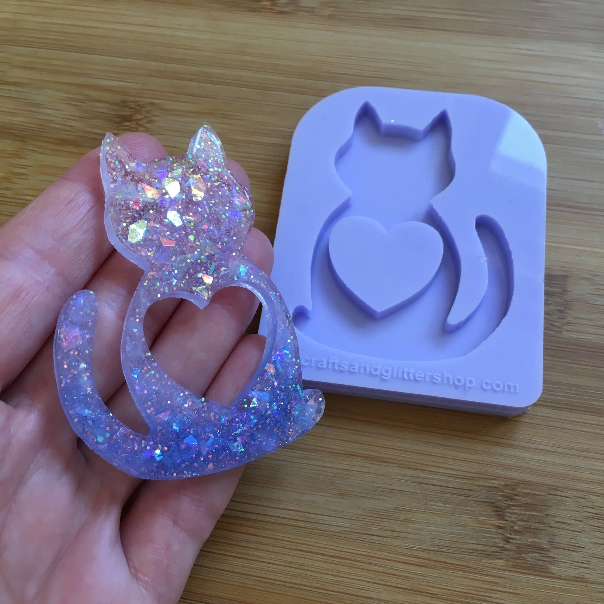 Cat Silhouette with hollow heart Silicone Mold