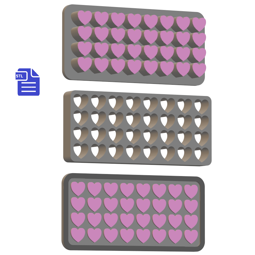 Hearts Embed Tray Bath Bomb Mold STL File