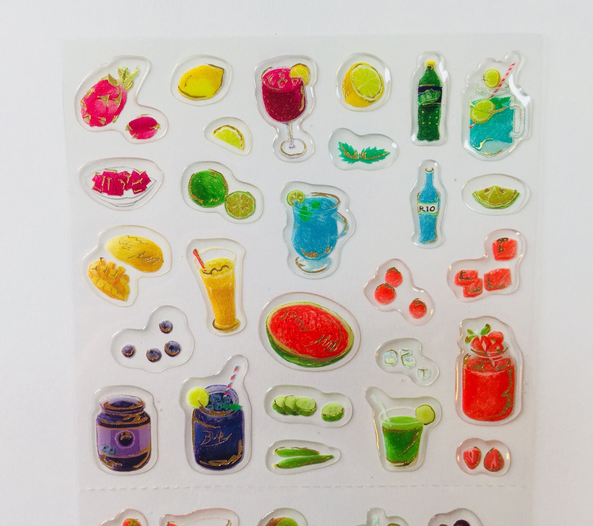Fruit & Cocktail Drinks Epoxy Stickers - 1 sheet - The Crafts and Glitter Shop