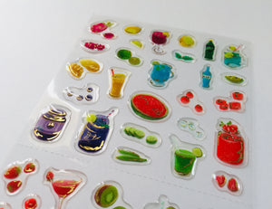 Fruit & Cocktail Drinks Epoxy Stickers - 1 sheet