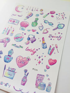 Pastel Make up Stickers - 1 uncut sheet