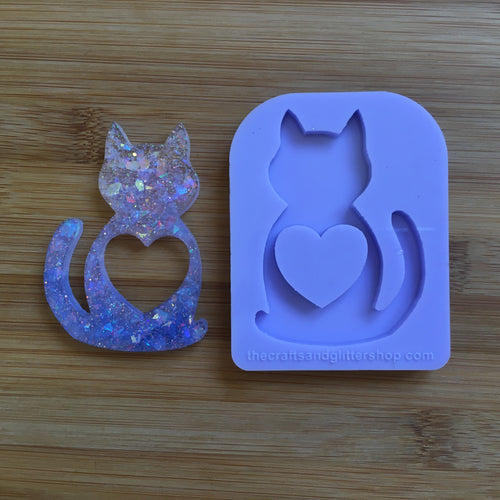 Cat Silhouette with hollow heart Silicone Mold