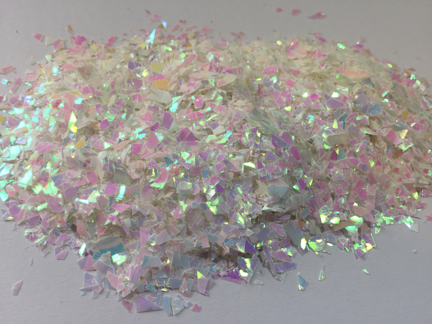 Iridescent White Mylar Flakes - Cellophane Glitter Flakes - The Crafts and Glitter Shop