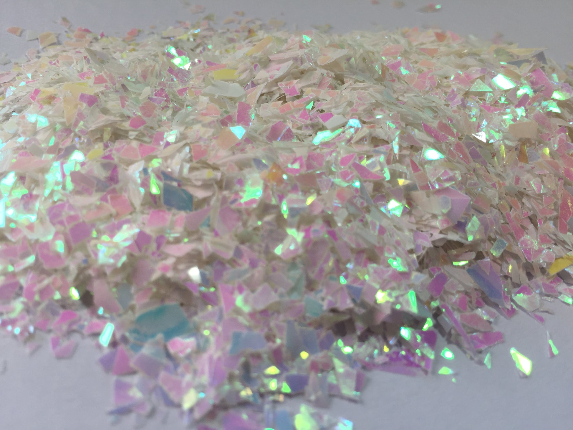 Iridescent White Mylar Flakes - Cellophane Glitter Flakes - The Crafts and Glitter Shop