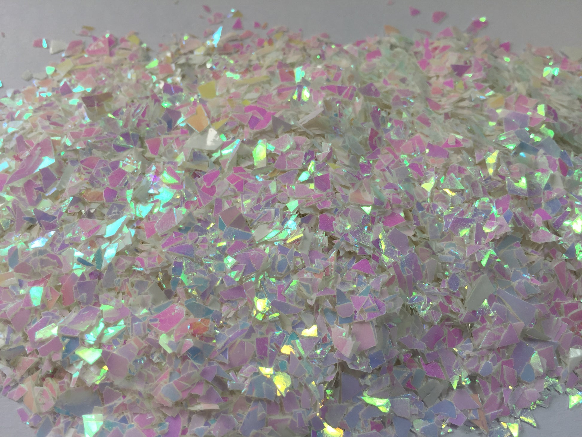 Iridescent White Mylar Flakes - Cellophane Glitter Flakes - The Crafts and Glitter Shop