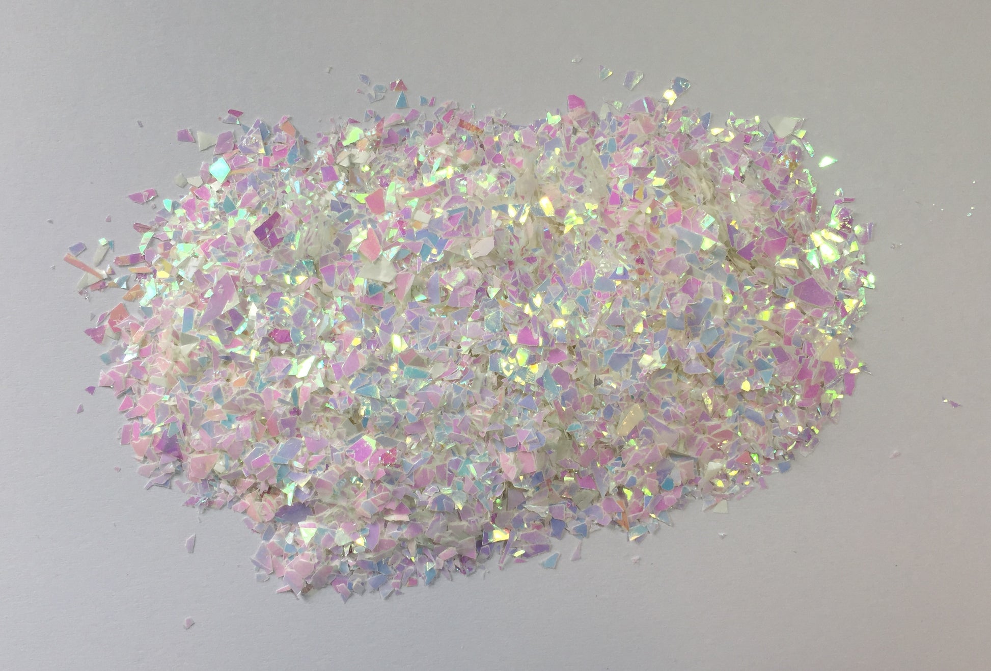 Iridescent White Mylar Flakes - Cellophane Glitter Flakes - The Crafts and Glitter Shop