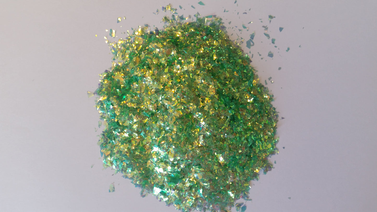 Iridescent Green Cellophane Glitter Flakes