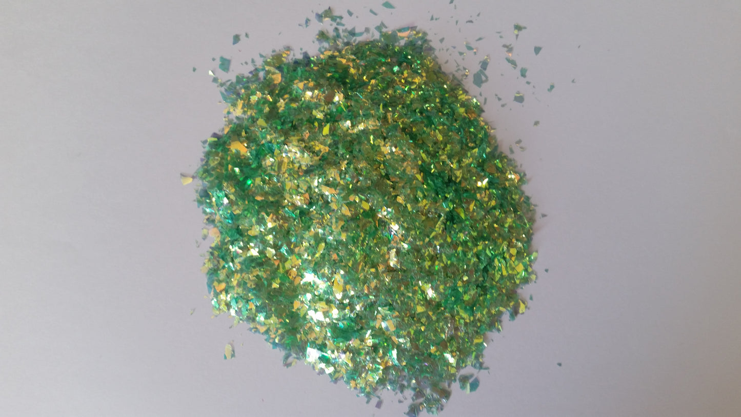 Iridescent Green Cellophane Glitter Flakes
